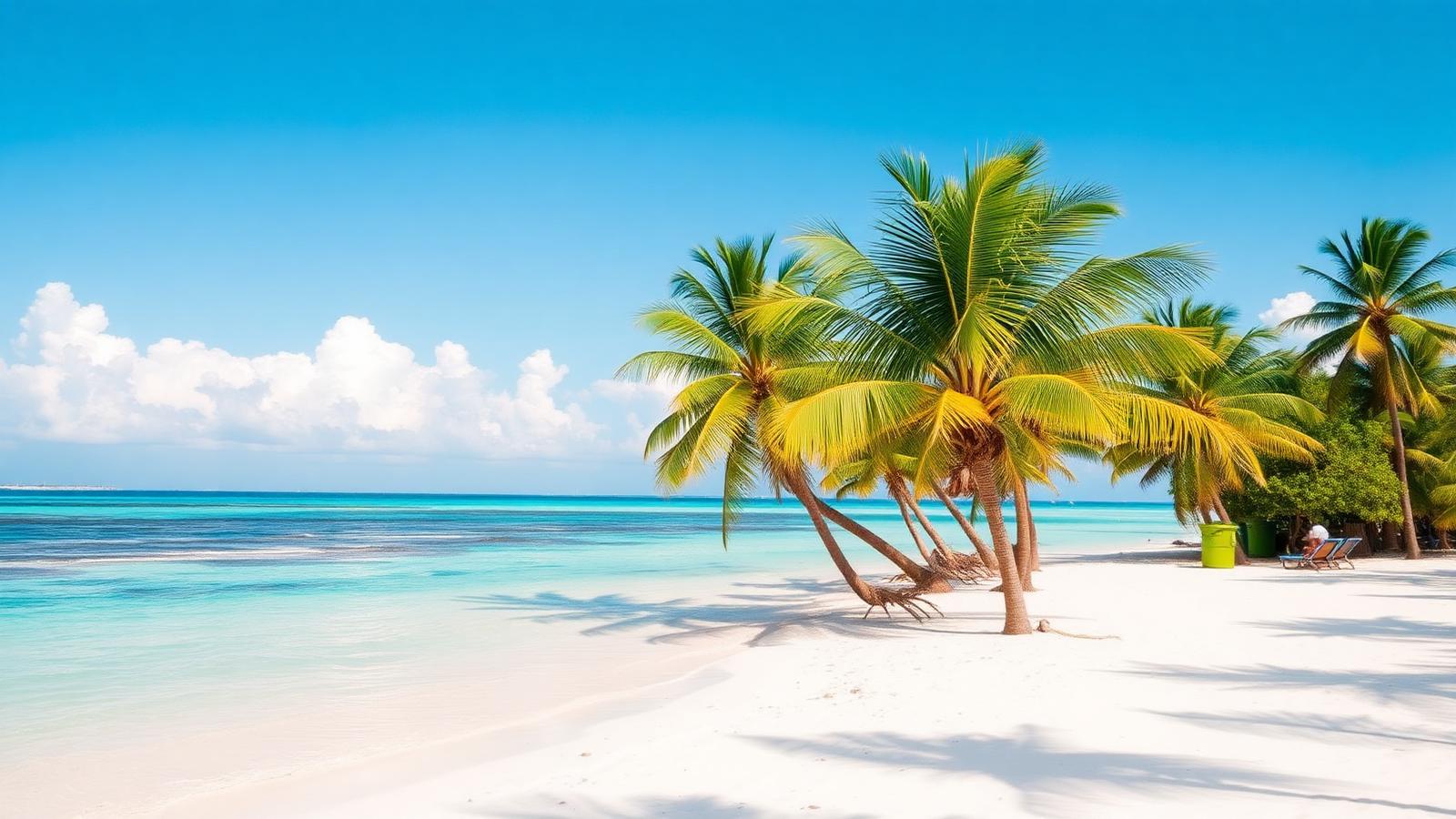 White sand beach and turquoise Caribbean water in the Riviera Maya