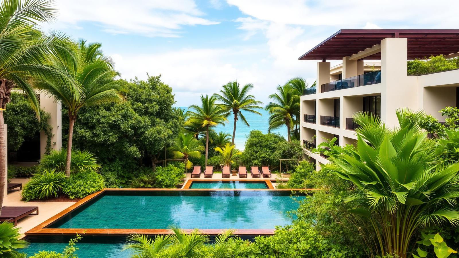 Jungle-set luxury resort pool on the Riviera Maya