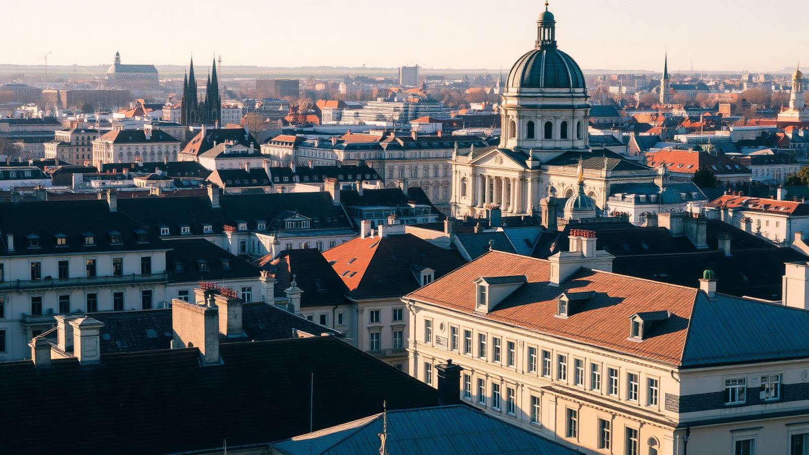 Vienna old town rooftops in warm afternoon light